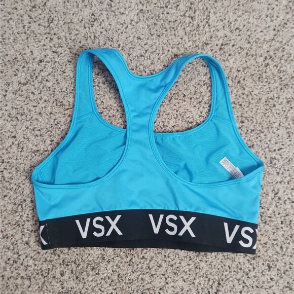 Victoria Sport VSX Sports Bra Size Large Blue Black Racerback Activewear - Picture 2 of 5